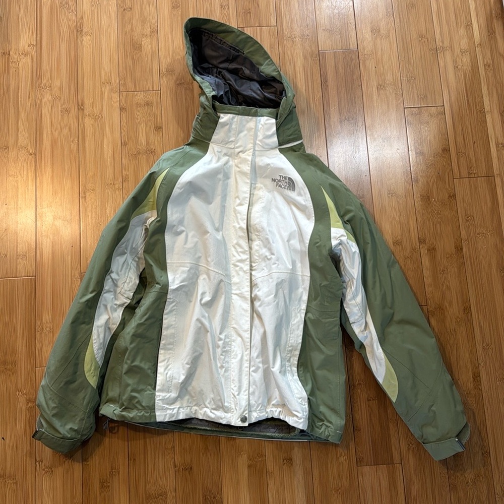The North Face Green and White Parka